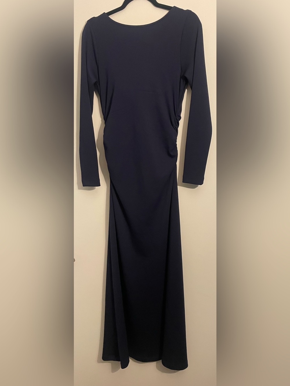 Anthropologie Navy Blue Draped Back Formal Dress